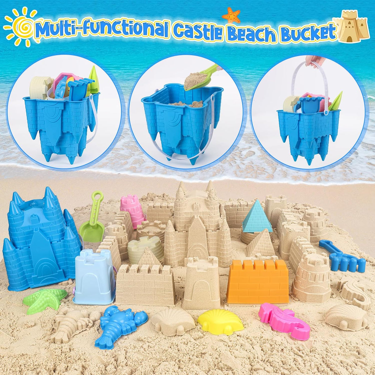 FUSPWEAO Beach Toys with Castle Bucket - image 2
