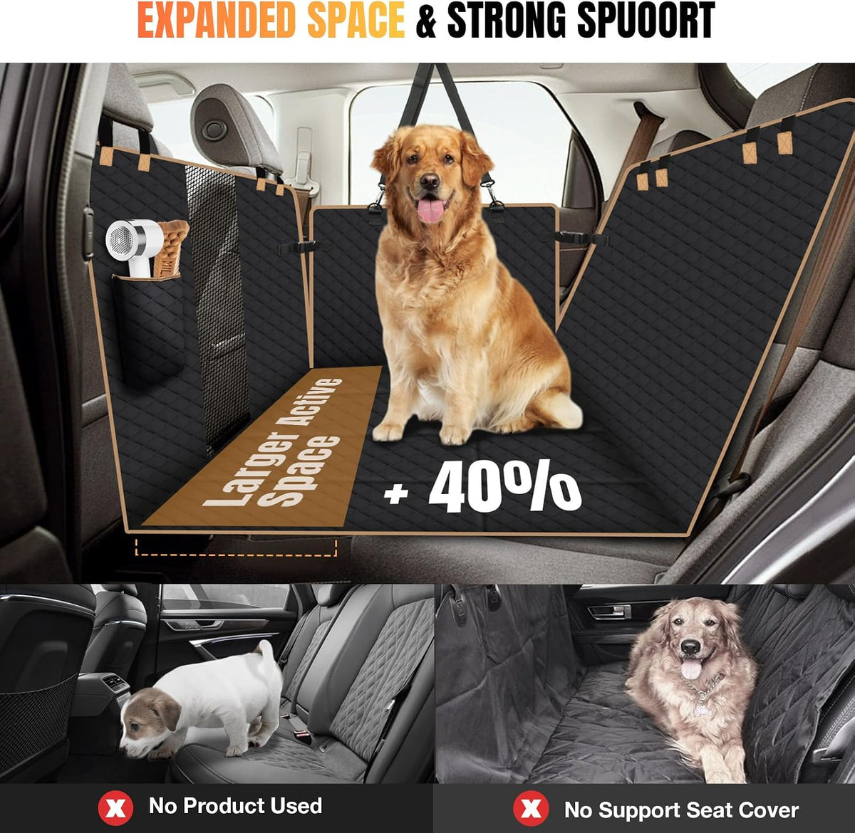 Hard Bottom Dog Car Seat Cover for Back Seat, Holds 420lbs - For Cars/ Mid-Size SUV/ Small Truck / Black - image 3