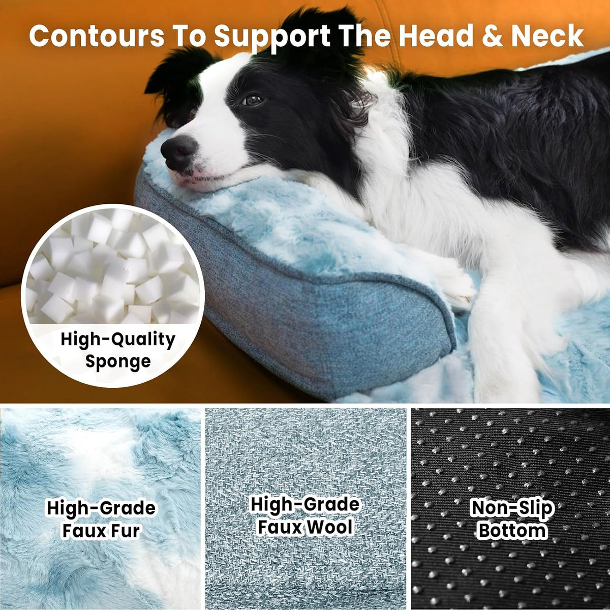 Calming Dog Bed for Couch with Cozy Raised Edge - Tie-Dye Blue / 45"L x 37"W x 5"Th - image 4