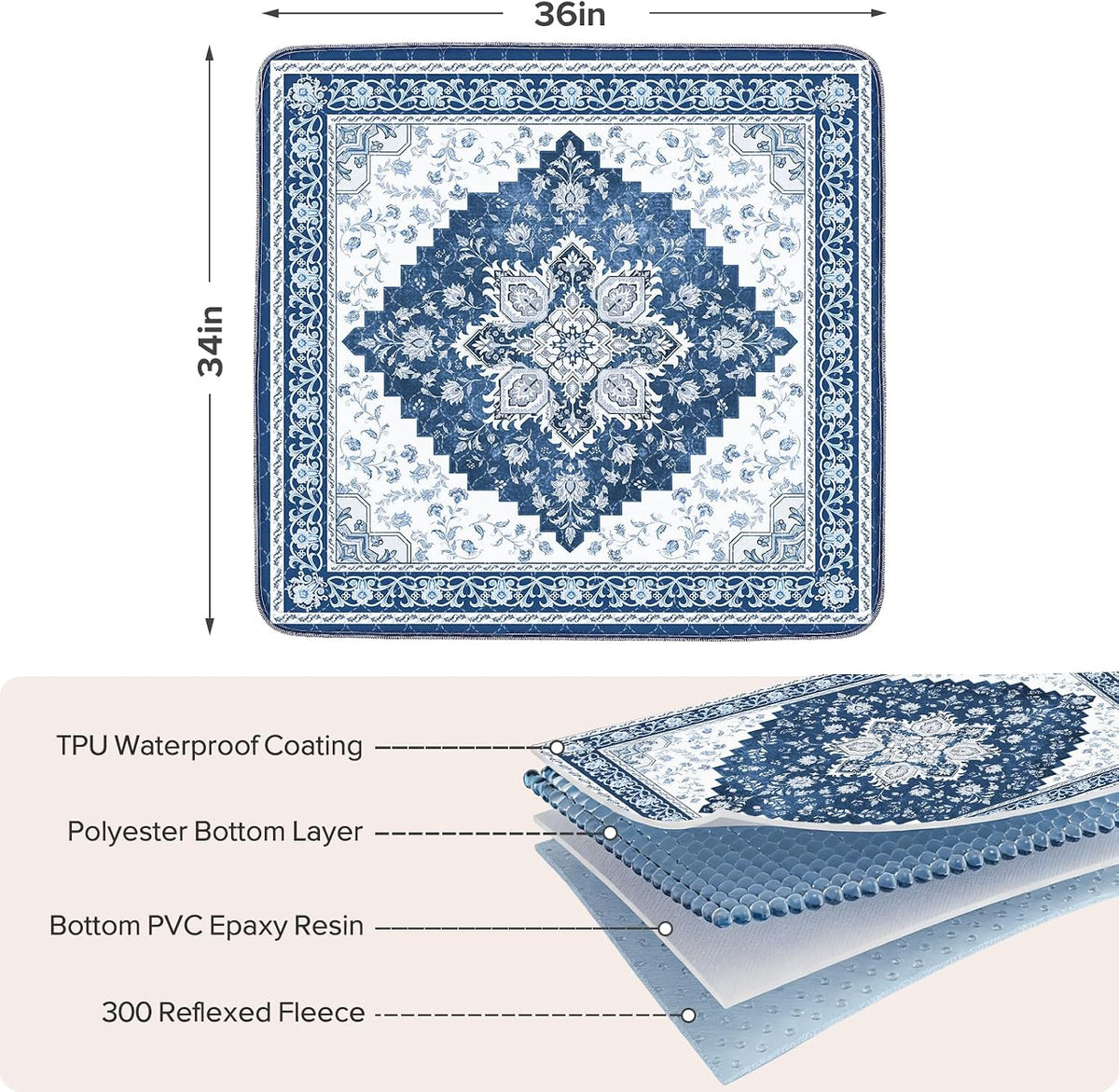 Washable Pee Pads for Dogs 72"x72" Reusable Dog Pads Extra Large - Blue / 36x34 Inch (Pack of 2) - image 3