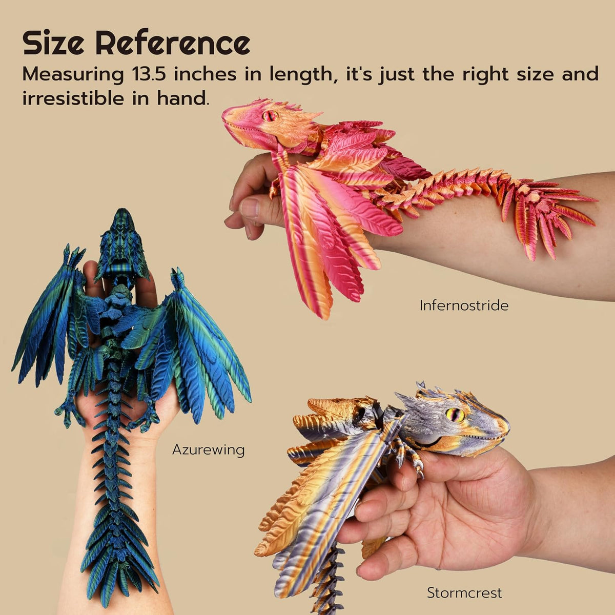 Guwewu Feathered Wyvern, 3D Printed Articulated Fidget Dragon - Azurewing - image 3