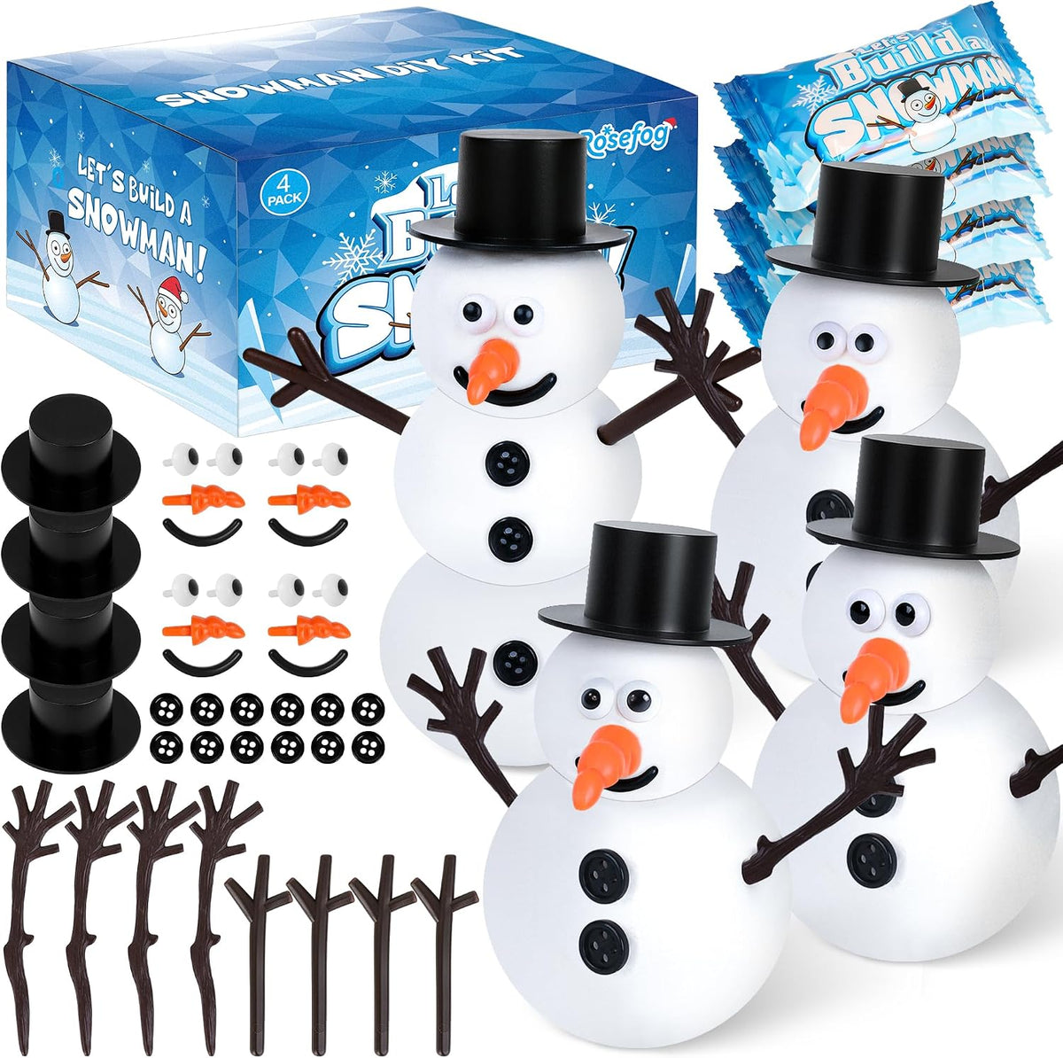 4 Pack Christmas Crafts, Air Dry Clay Snowman Kit for Winter Event Games – Fun for Kids & Family - 4