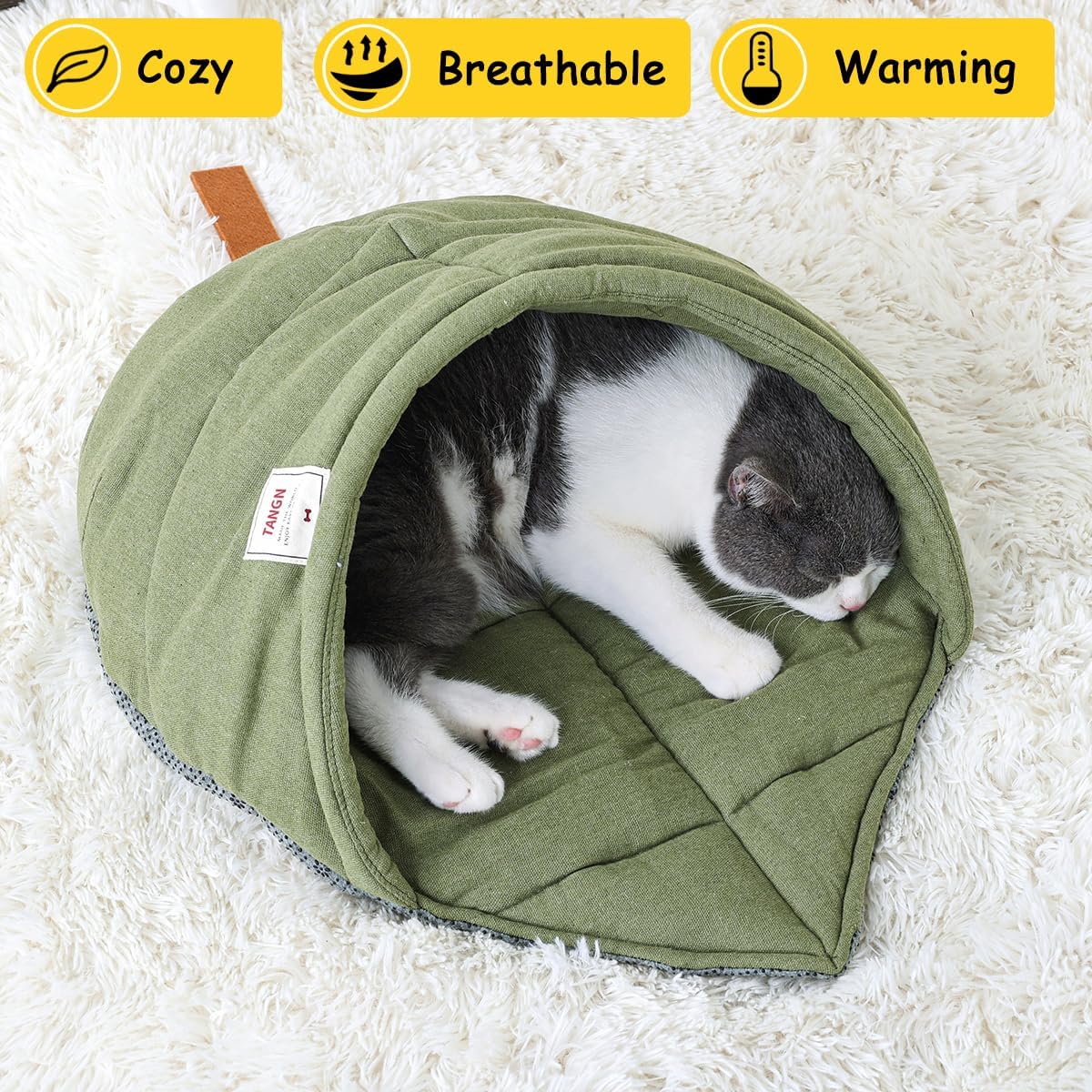 Cat Sleeping Bag Cave Bed with Non-Slip Bottom – Essentials for Cats - Green with Support / M - image 3
