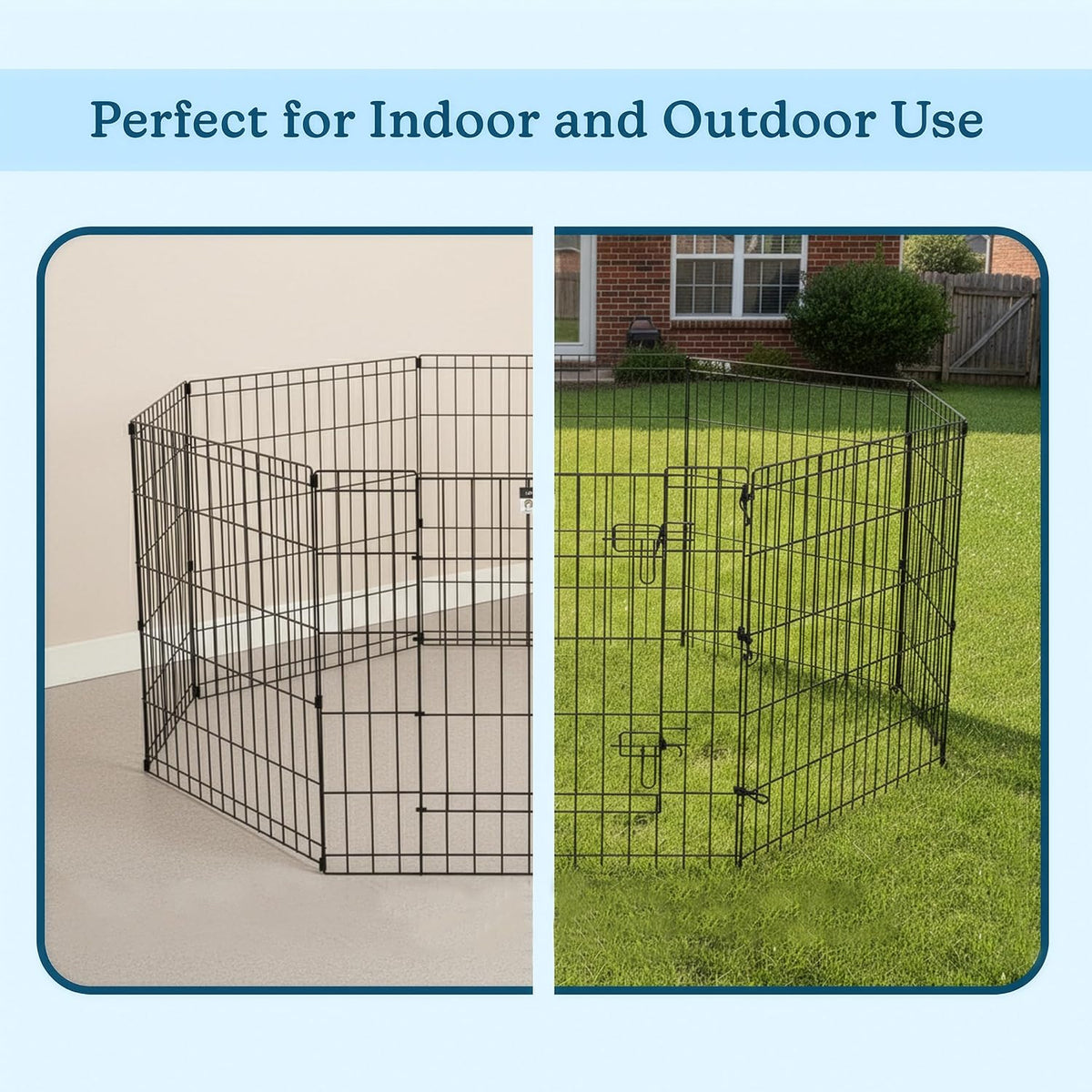 Dog Playpen - Foldable Metal Exercise Puppy Play Pen with 8 24x30in Panels - Indoor/Outdoor Pen - 24" X 24" - image 4