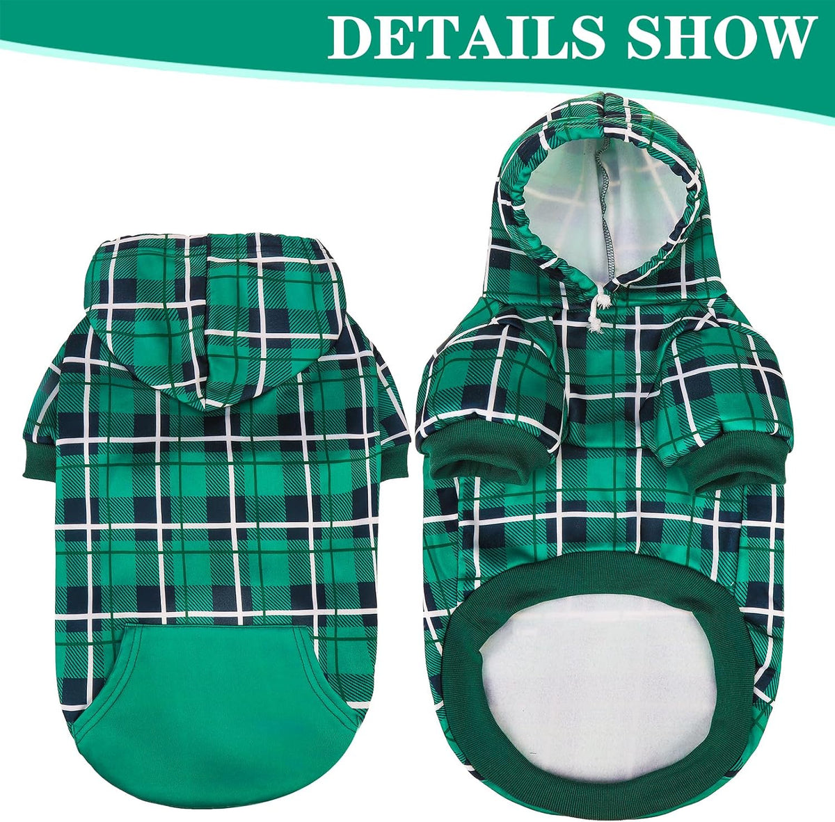 Plaid Dog Hoodie - British Style Warm Dog Sweater Shirt with Leash Hole,Pitbull Clothes - Green / Large - image 4
