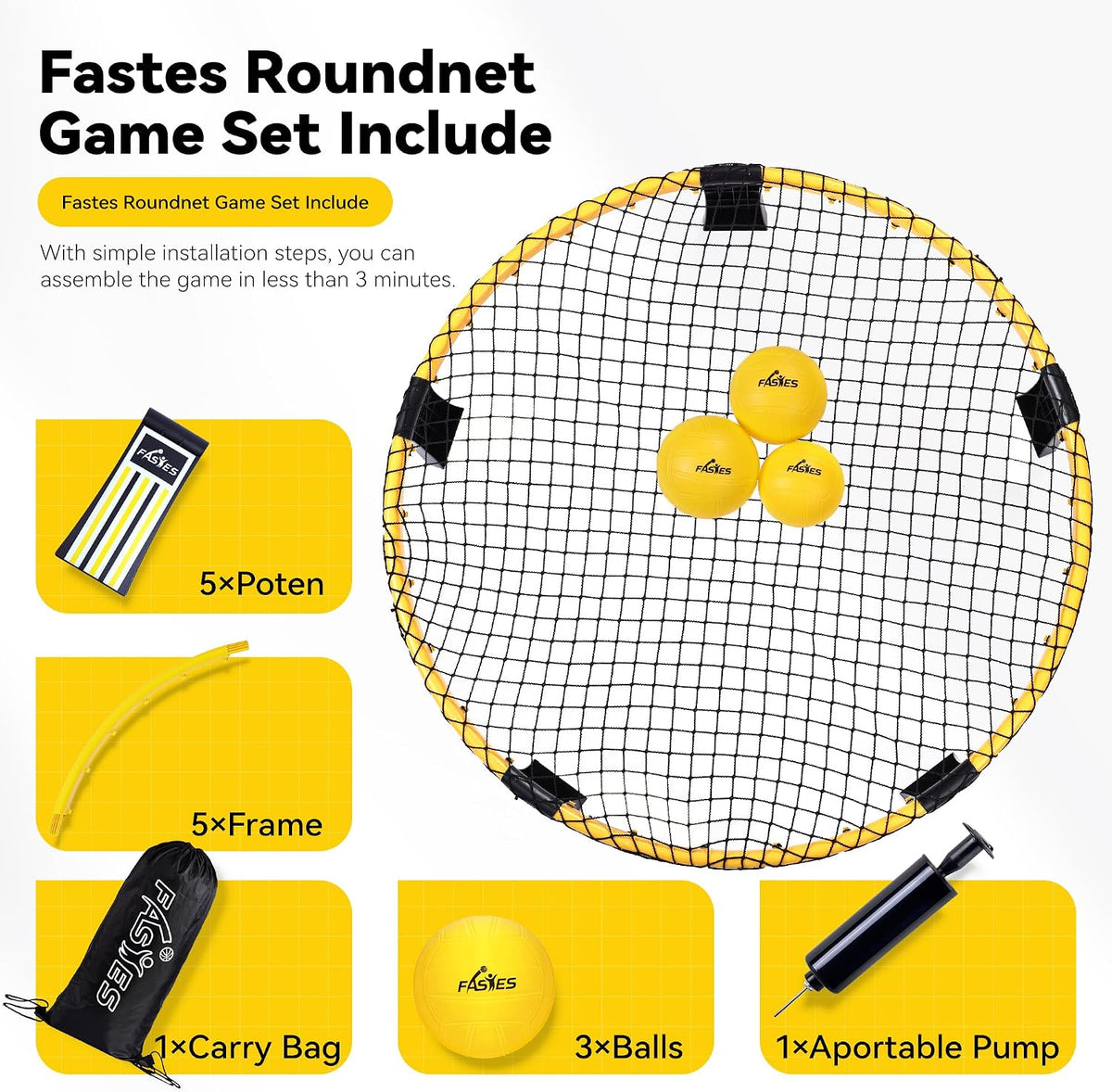 Fastes roundnet game set with round net, three balls and carrying bag - view 7