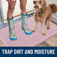 Smiry Dog Door Mat for Muddy Paws 36x24, Absorbs Moisture and Dirt Doormat, Non-Slip Washable Quick Dry Chenille Front Door Mat Indoor Entrance, Entryway Carpet for Inside Floor, Dusty Rose