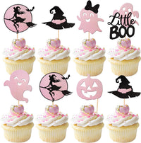 24 PCS Halloween Bat Cupcake Toppers Black Glitter Bat Cupcake Picks - Pattern 14