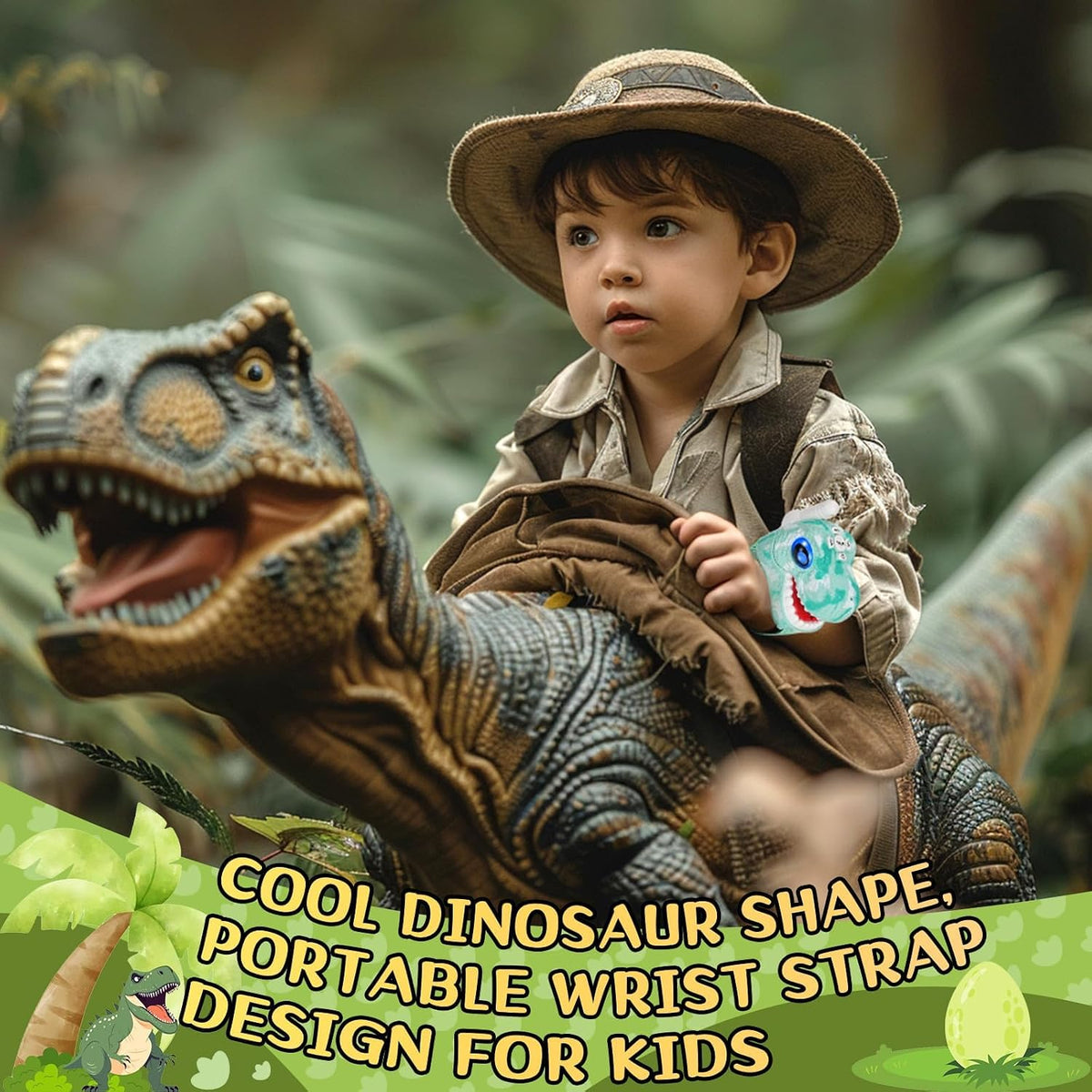 Fygurso kids walkie talkies, 2-pack green dinosaur design with adjustable wristbands - view 3