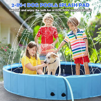 87" Large Dog Pool with Sprinkler, 2-in-1 Foldable Swimming Pool Non-Slip Hard Plastic Splash Sprinkler Kiddie Pool for Outdoor Backyard Kids Dogs Ducks and Pet Baths