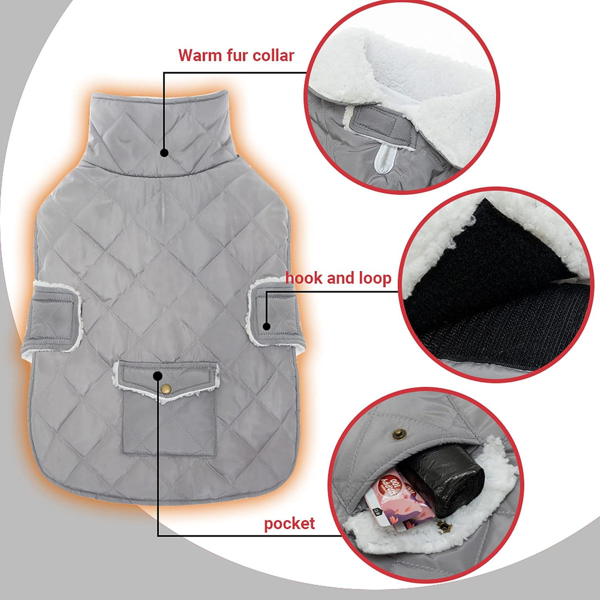 Dog Winter Coat for Cold Weather - Grey / Medium - image 2