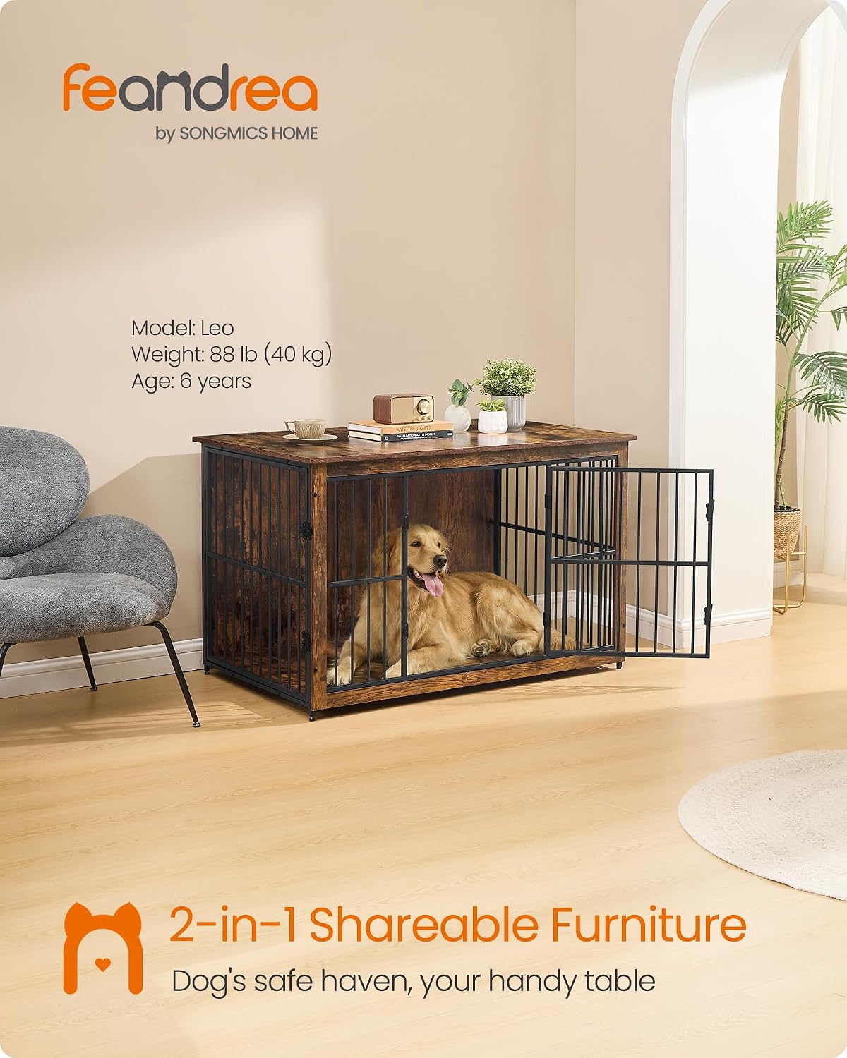Feandrea 38" Dog Crate Furniture - Honey Brown + Matte White / 48.0"L x 29.0"W x 29.0"H - image 2
