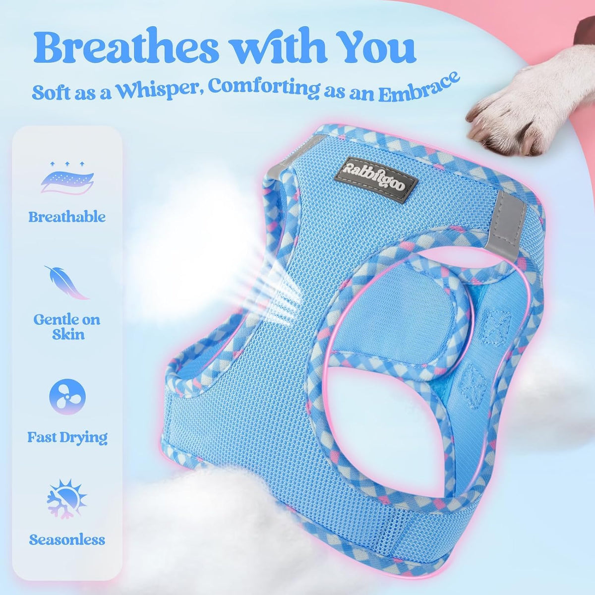 rabbitgoo Dog Harness Small Sized and Leash Set - Blue & Plaid Trim / Xxs (chest: 12.4 - 14.2") - image 3