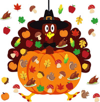 HALOGATE Thanksgiving felt craft kit with 34 detachable fall ornaments on a felt turkey