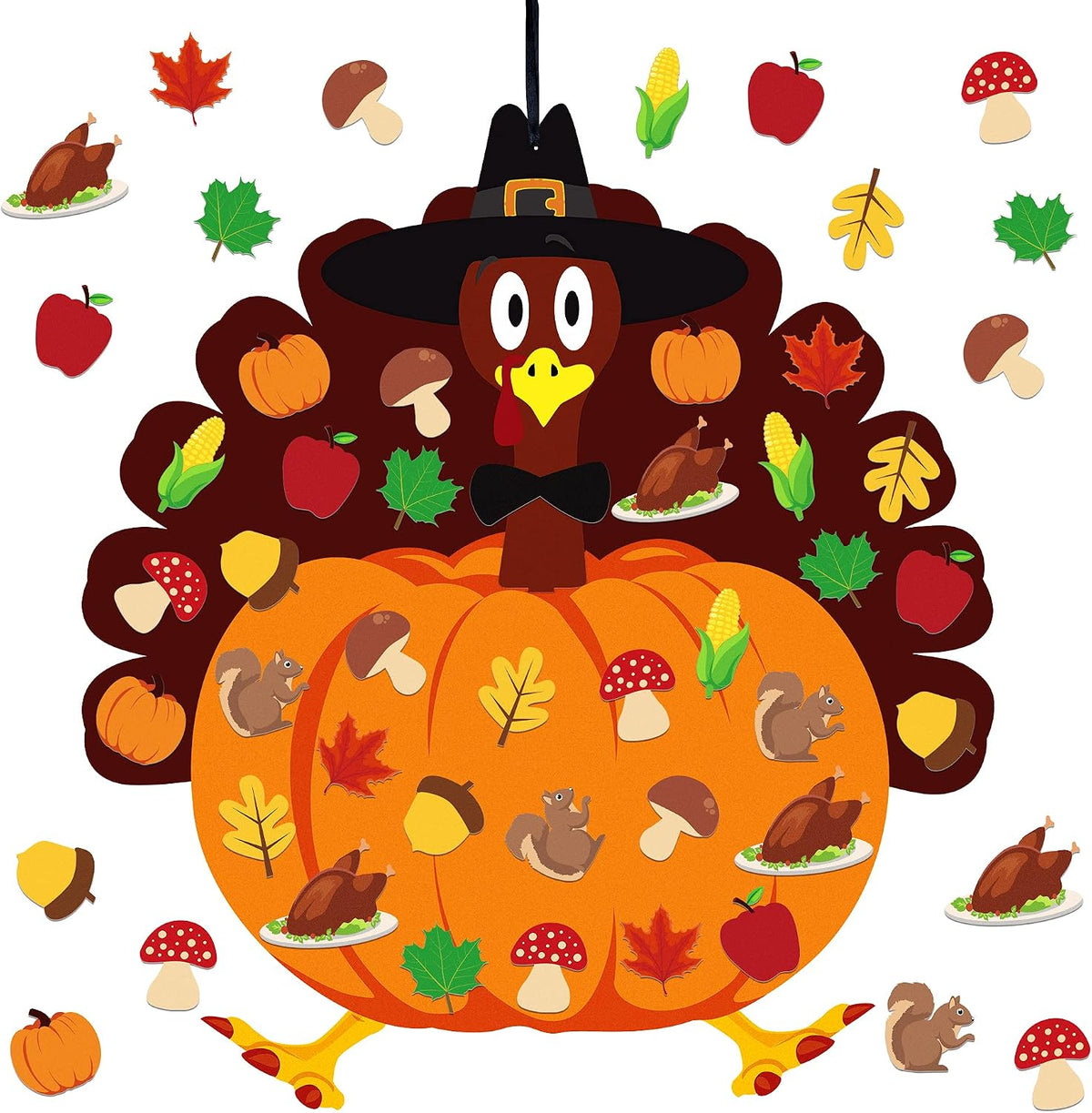 HALOGATE Thanksgiving felt craft kit with 34 detachable fall ornaments on a felt turkey
