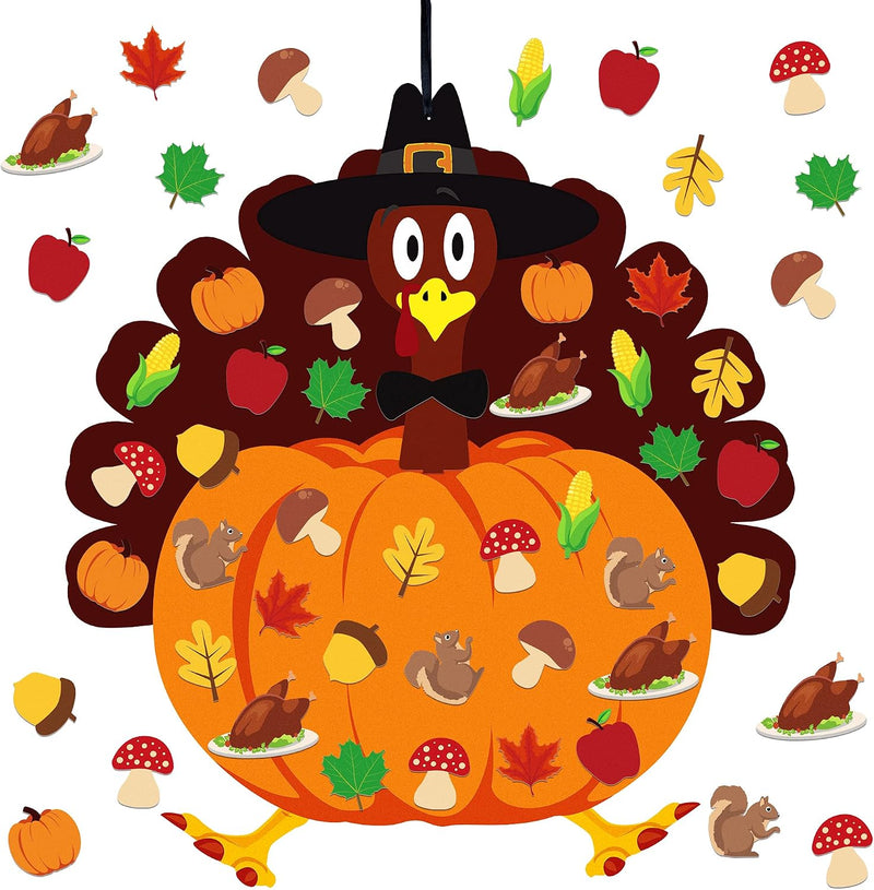 HALOGATE Thanksgiving felt craft kit with 34 detachable fall ornaments on a felt turkey