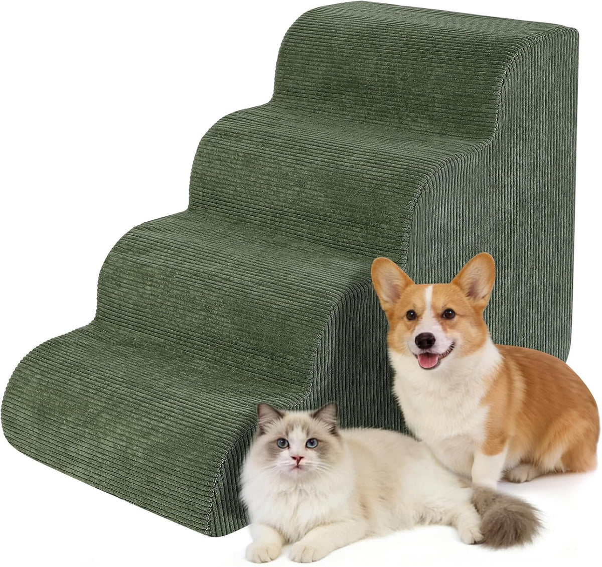 Dog Stairs for Bed & Couch, 18" H 4-Step Pet Ramp for Small Dogs - Green / 4 / Standard 18" Height