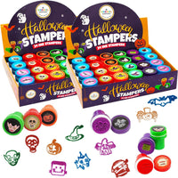 The Dreidel Company 24 self-inking Halloween stampers with pumpkin, bat, ghost and heart designs
