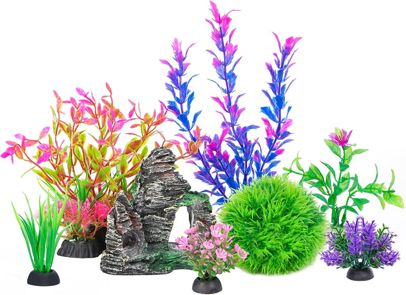 Ameliade Aquarium Artificial Plants & Rock Cave Betta Fish Tank Decor