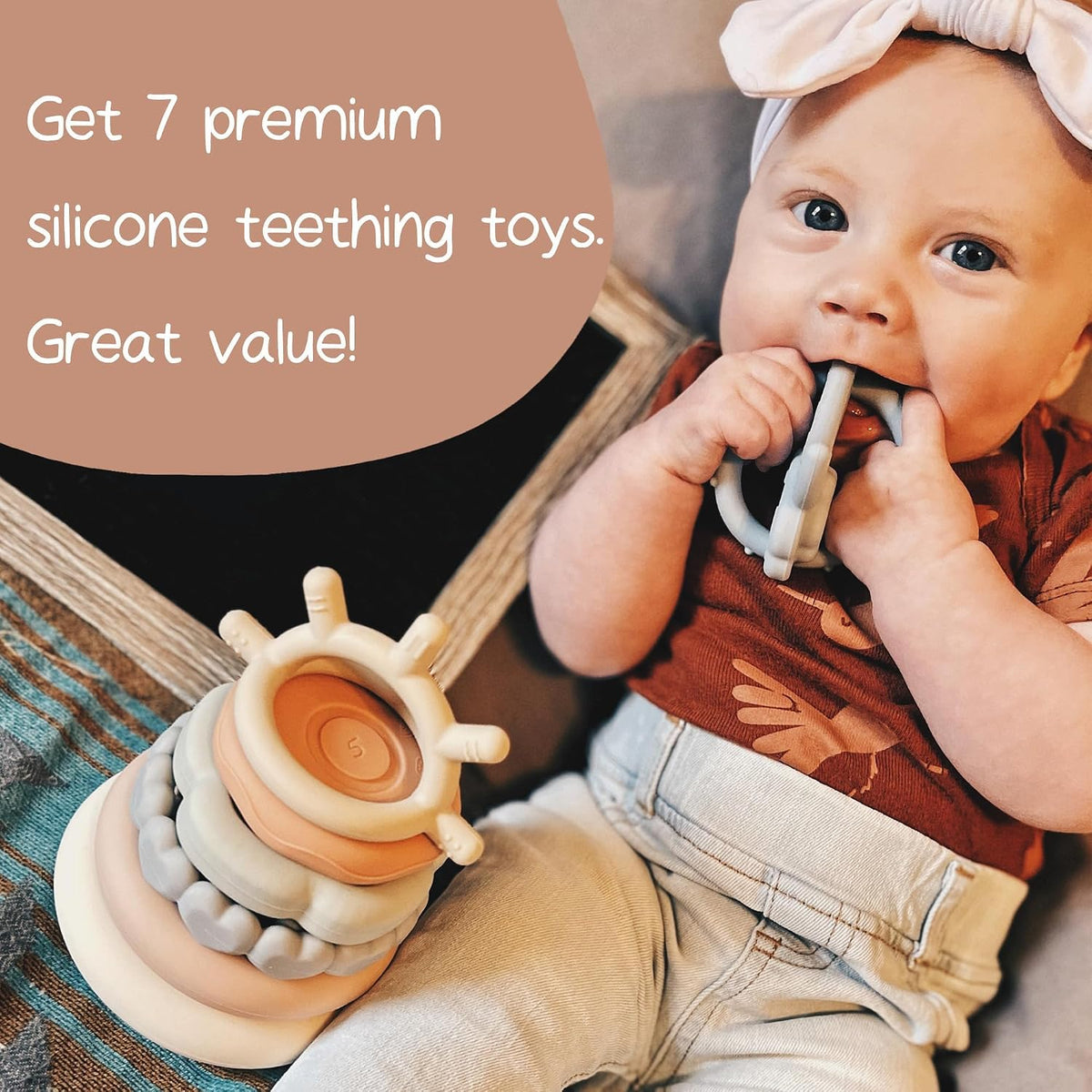Moonkie Stacks of Circles Soft Teething Toy - Nature - image 3