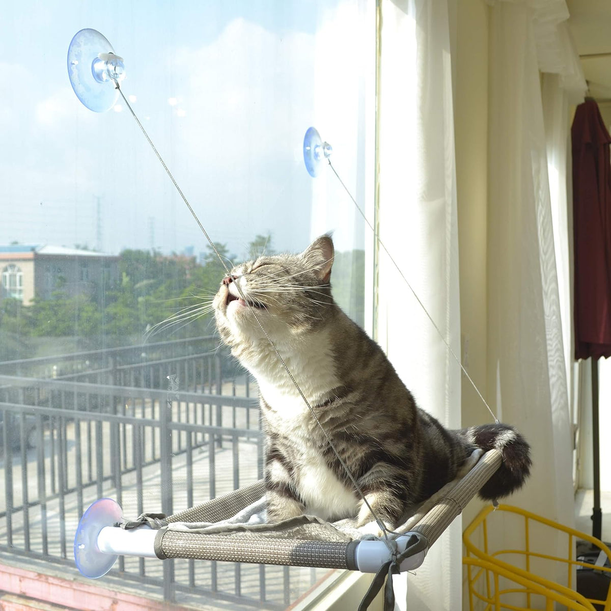 Cat Window Hammock – Mess-Free Waterproof Cats Window Perch for Large Cats, Strong Suction Cup - Beige
