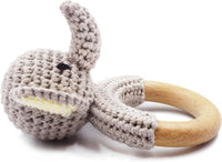 Joliecraft beige crochet bear rattle with natural wood teething ring - view 6