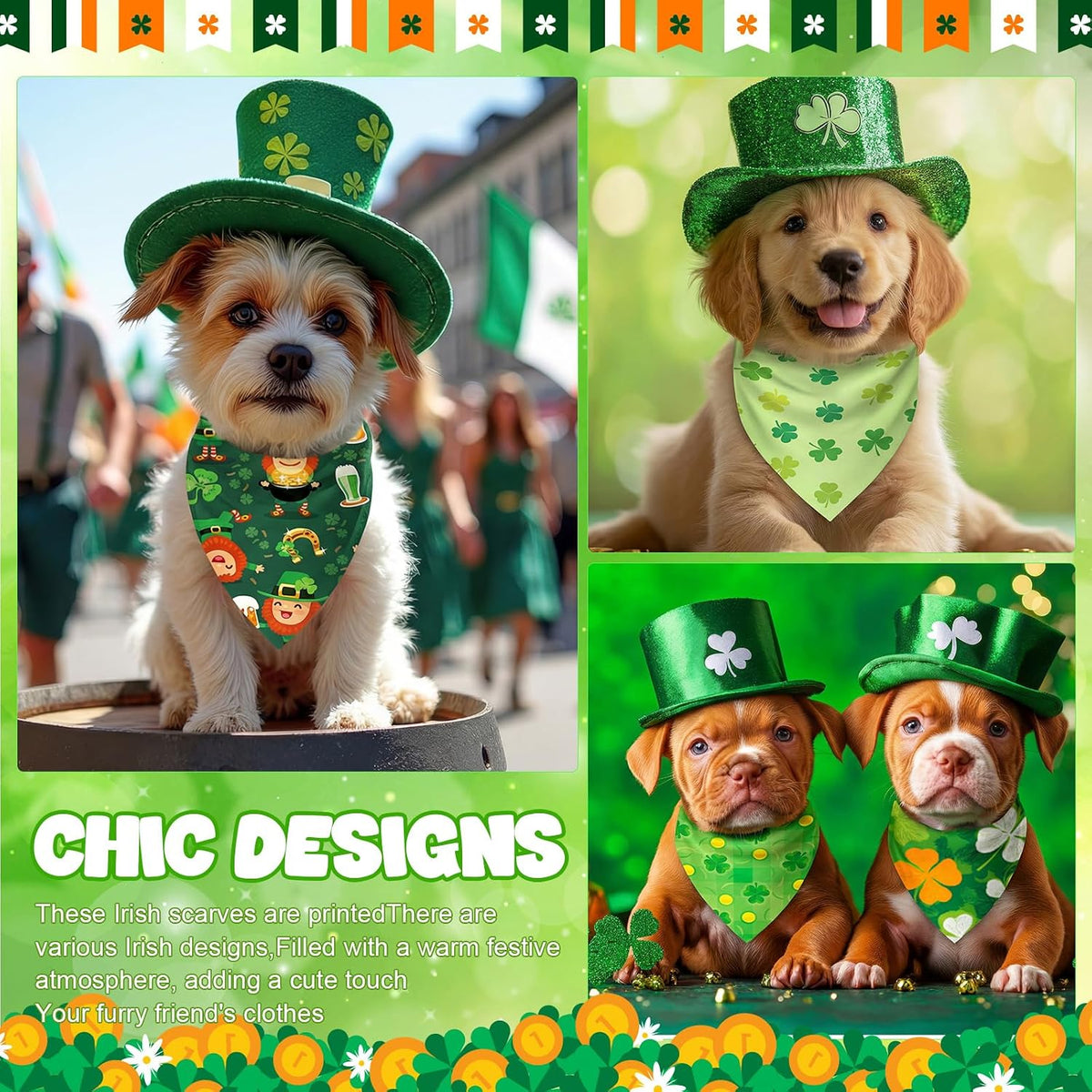 Abbylike 50 Pcs Halloween Dog Bandanas Bulk - St Patricks Day / 19.7 x 13.8 x 13.8'' - image 2