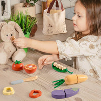 ROBOTIME wooden play food cutting fruit set with storage shopping bag - view 12