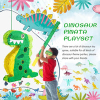 Hanaive green dinosaur piñata set with blindfold, baton, rings, slap bracelets and stickers - view 4