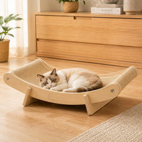 PETKARAY Foldable Cat Hammock Bed - Sisal Beige / Wooden Lounge