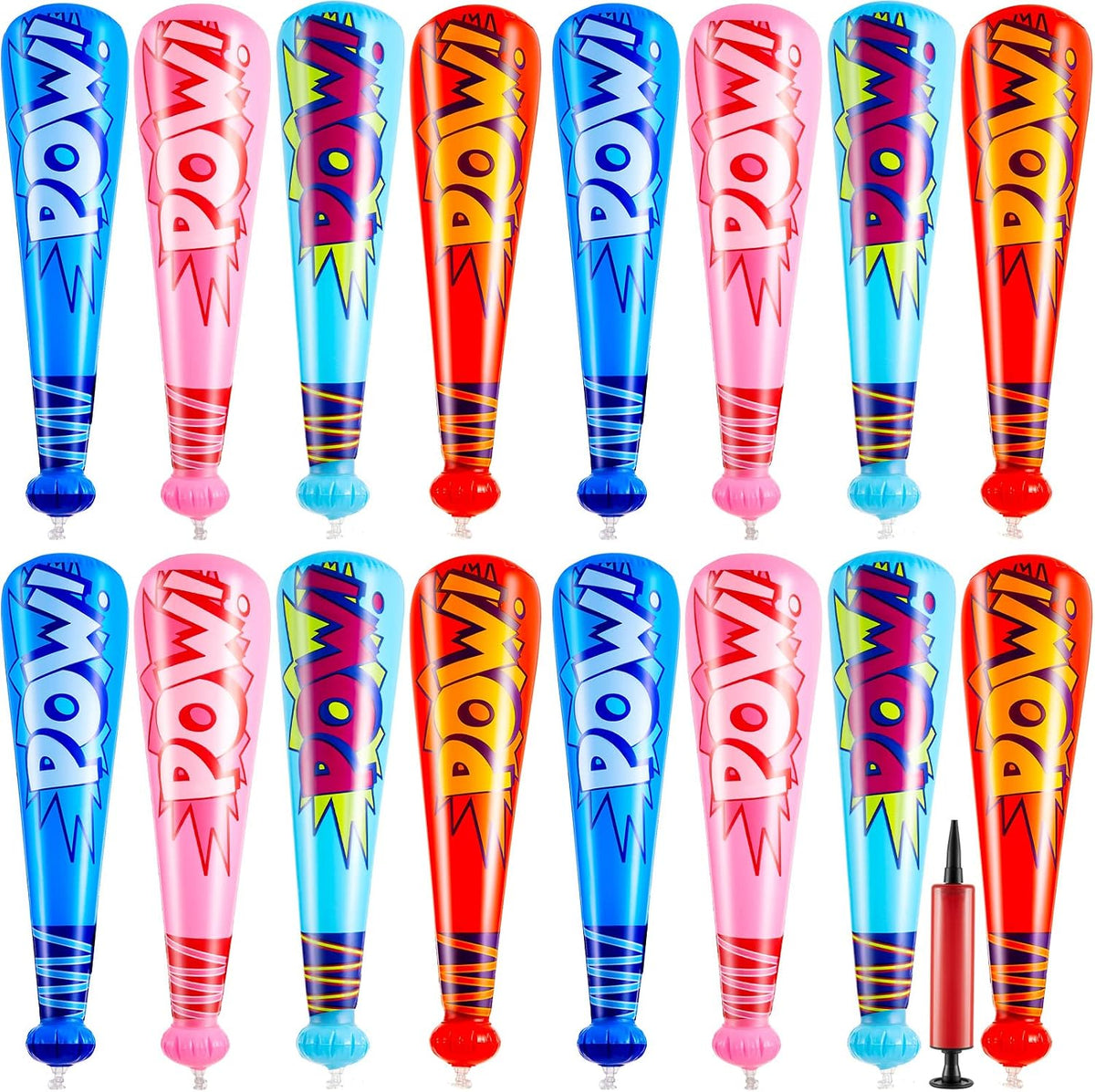 WILLBOND 18 pack 17 inch inflatable baseball bats in red, pink, blue and light blue with pump - view 5