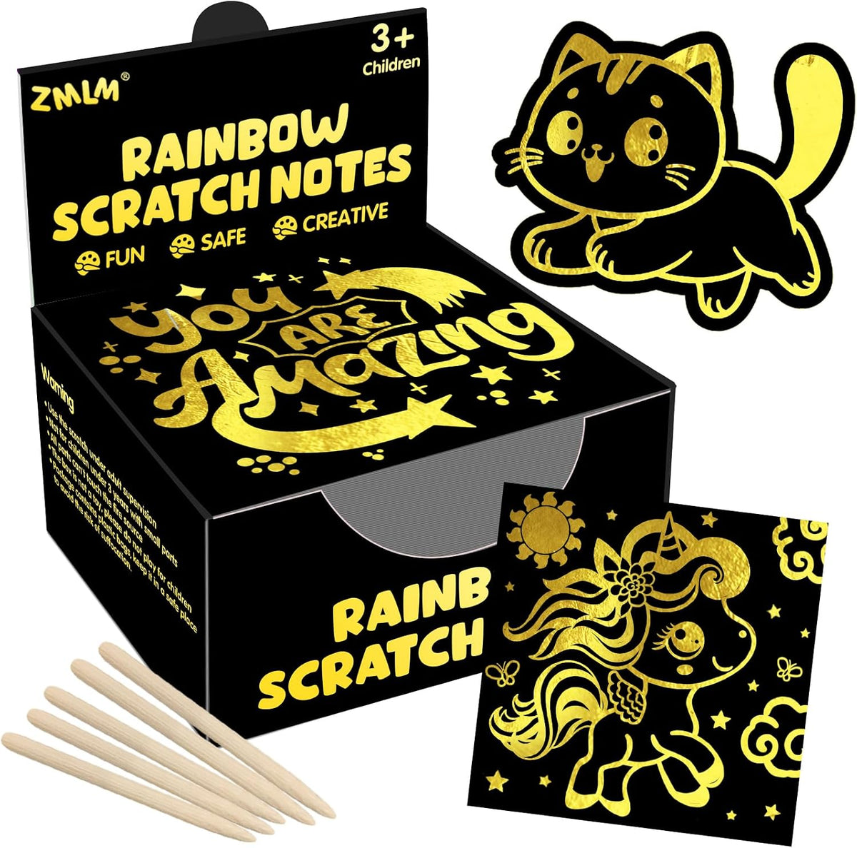 ZMLM 165 Rainbow Scratch Paper Art Mini Notes - Gold