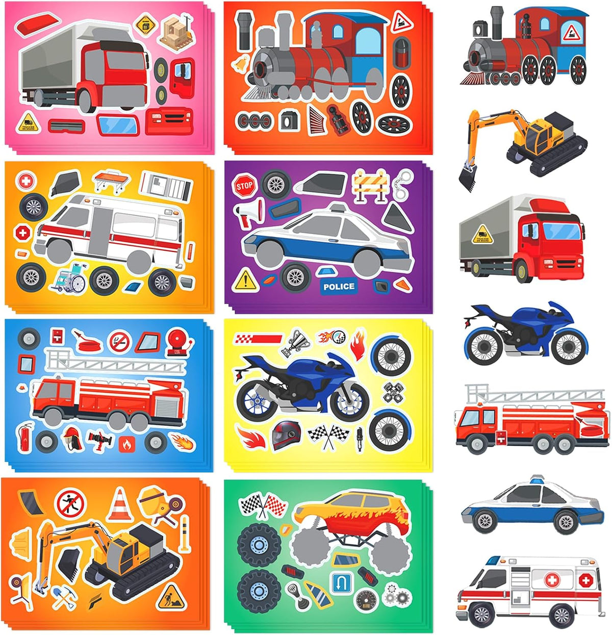30 Unicorn Make-a-Face Sticker Sheets for Kids – Fun for Kids & Family - Vehicles