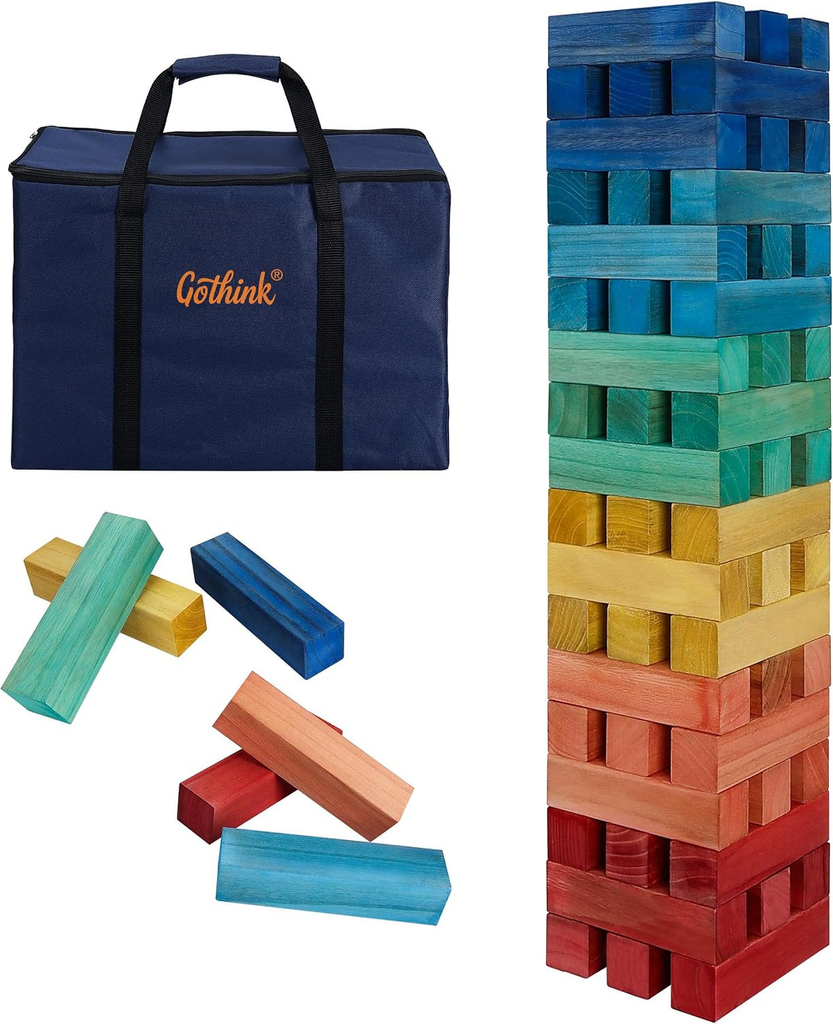 GOTHINK Giant Tumble Tower Game - Colorful / XL- Up to 5.5FT