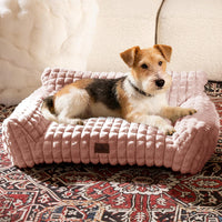 Cat Couch Bed with Fluffy Faux Rabbit Fur for Indoor Cats - Pink / Medium: 30"L x 20"W x 10"Th