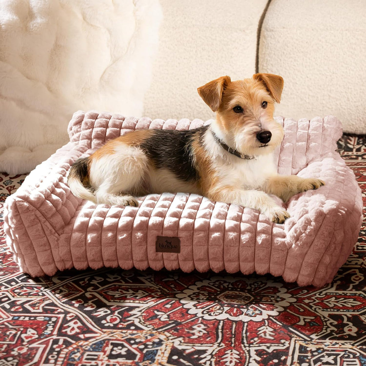 Cat Couch Bed with Fluffy Faux Rabbit Fur for Indoor Cats - Pink / Medium: 30"L x 20"W x 10"Th