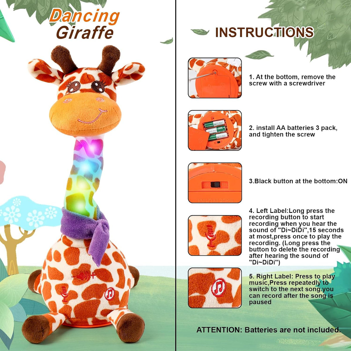Emoin Adjustable Volume Control Dancing Cactus Toy Talking Cactus Toy - Dancing giraffe toy-adjustable volume - image 4