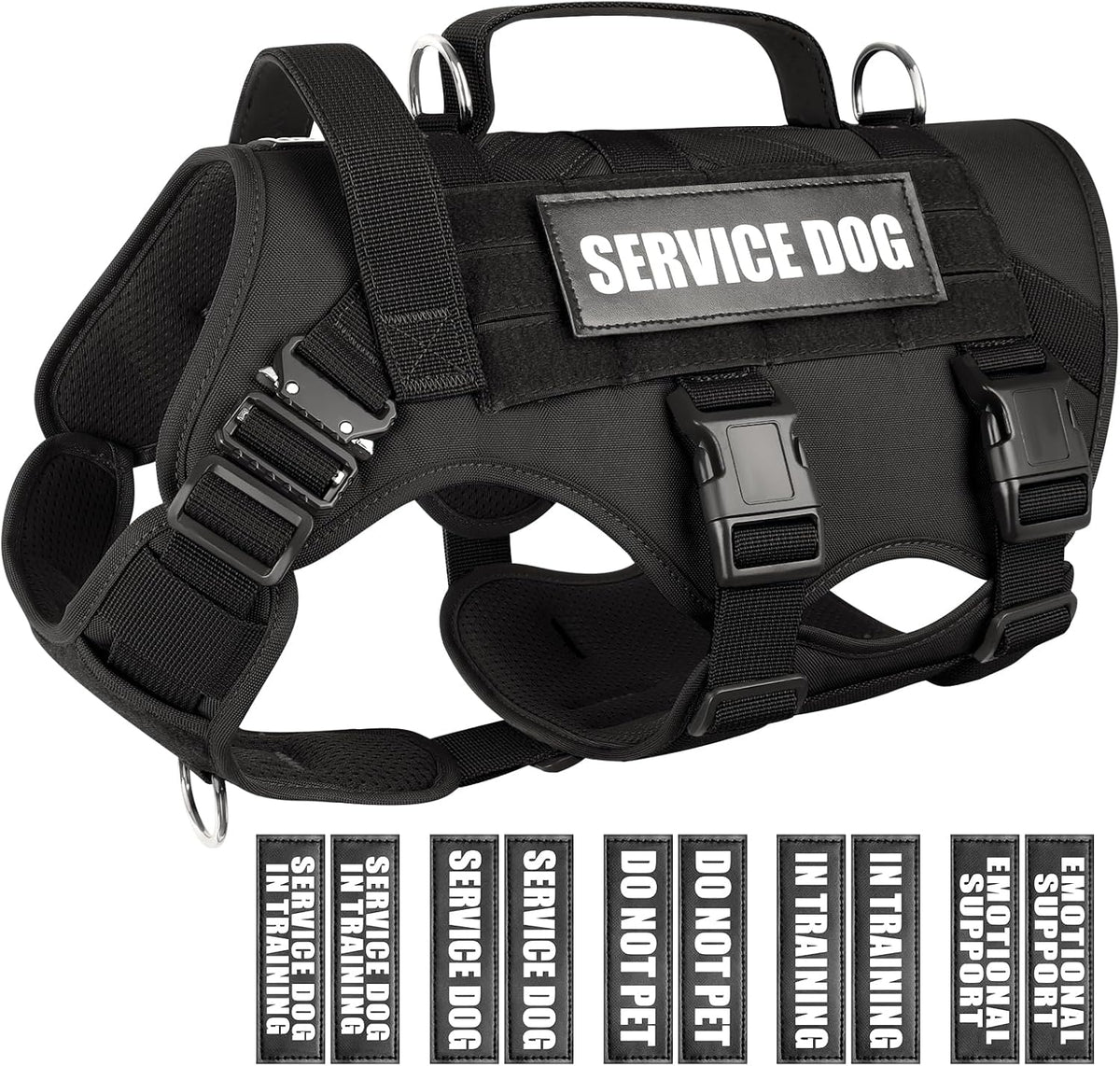 Service dog vest harness for medium dogs with MOLLE system and padded handle