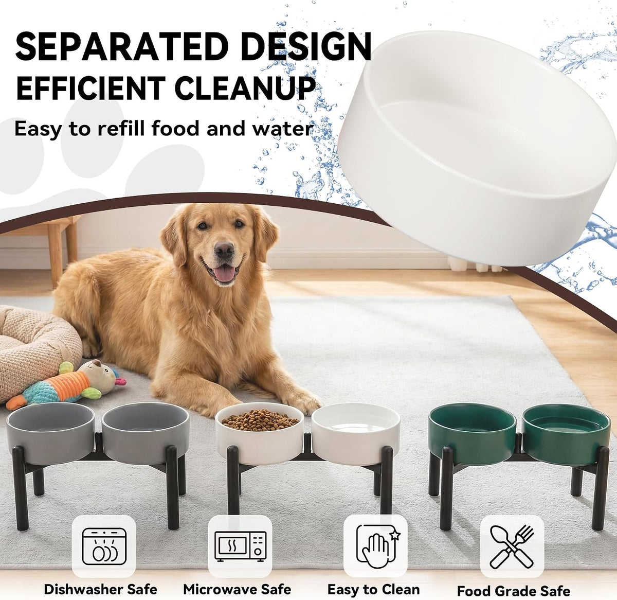 Raised Ceramic Dog Bowl Set with Stand - Dark Gray / 2 Bowls - 7.5 Cups Each - image 4
