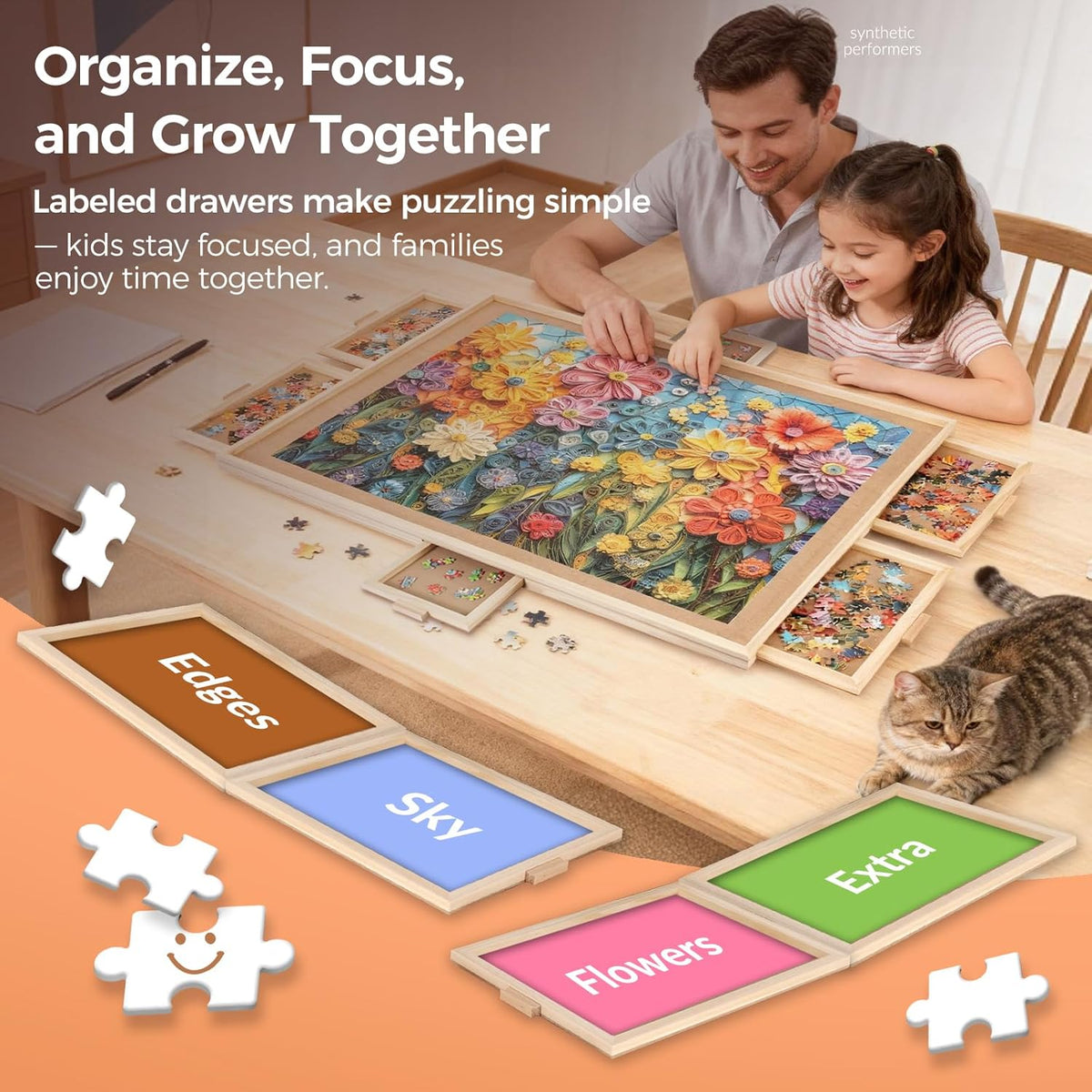 ALL4JIG 1500 Piece Rotating Puzzle Board with 4 Drawer - Natural Wood-6 Drawers / Medium-1500pcs - image 3