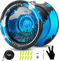 W07 yoyo Professional Metal Trick Yoyo Responsive & Unresponsive – Fun for Kids & Family - 7-Blue Silver Black
