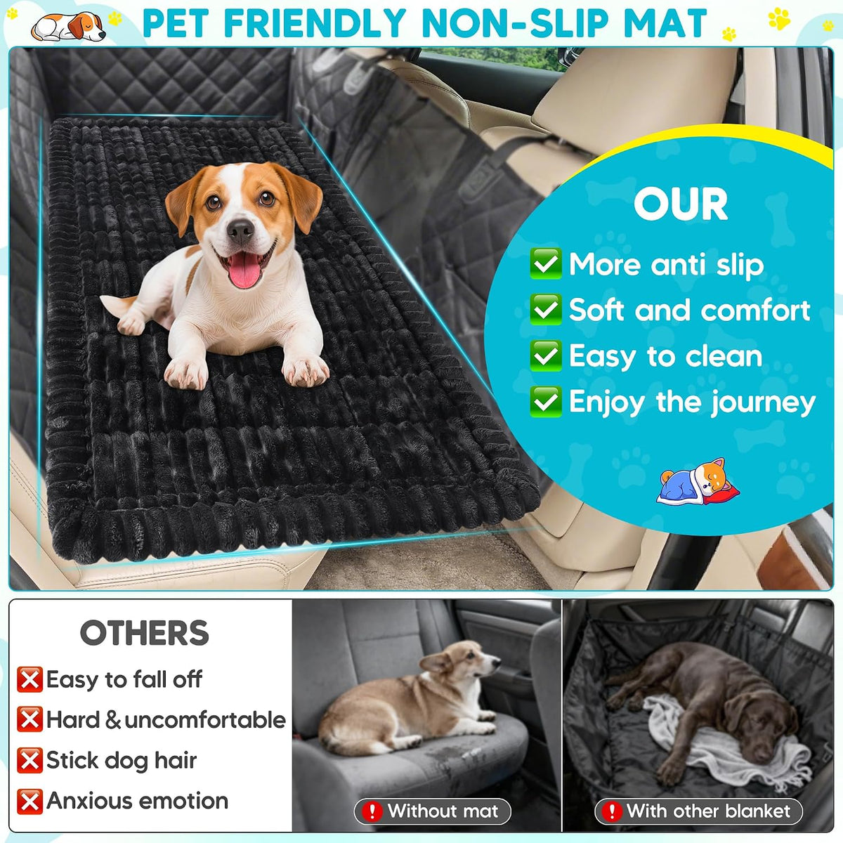 Dog Car Bed, Non-Slip Backseat Dog Bed Mat 50" L×24.6" W – Essentials for Dogs - Black / Medium (50"L×24.6"W) - image 4
