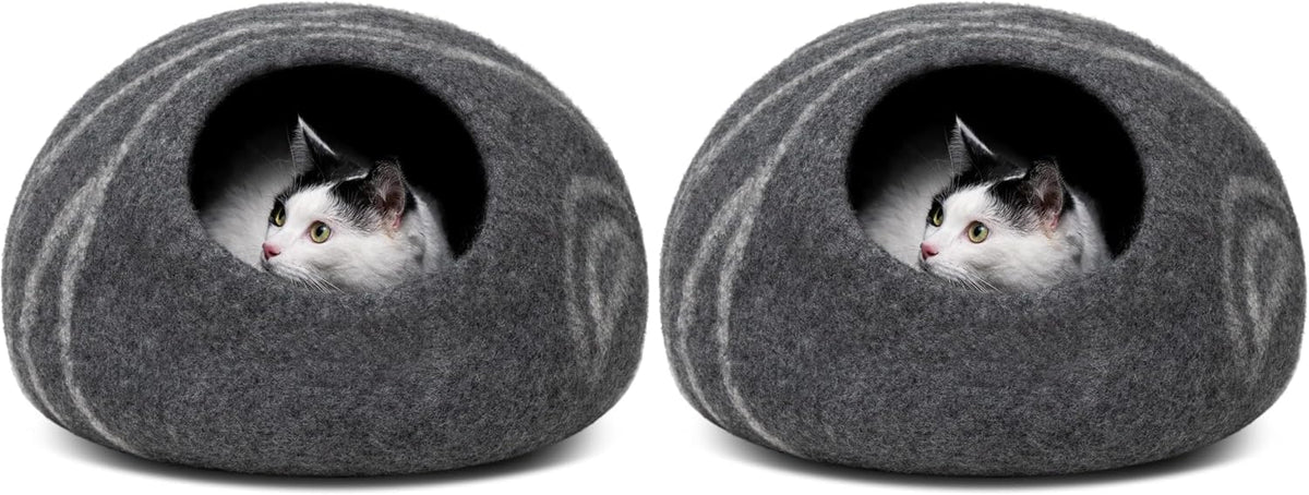 Cat Cave, New Zealand Wool Bed for Indoor Cats - Grey / Large (Pack of 2)
