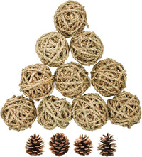10 Pcs Small Animals Play Balls Rolling Activity Chew Toys Gnawing Treats for Rabbits Guinea Pigs Chinchilla Bunny Natural Balls, Pet Cage Entertainment Accessories(10Pcs)