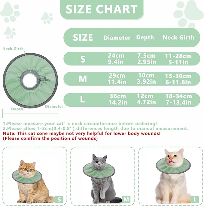 Lightweight Cat Cone Collar Soft, Soft Comfortable Cat Recovery Collar After Surgery, Elizabethan E Collar for Cats, Cone for Cats to Stop Licking (Mint Green, Medium)