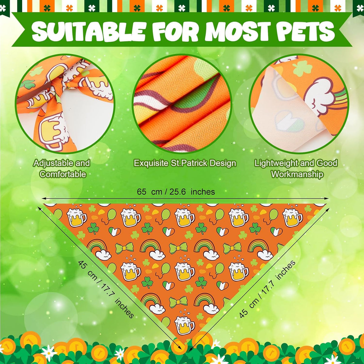 Abbylike 50 Pcs Halloween Dog Bandanas Bulk - St Patricks Day / 25.6 x 17.7 x 17.7" - image 3