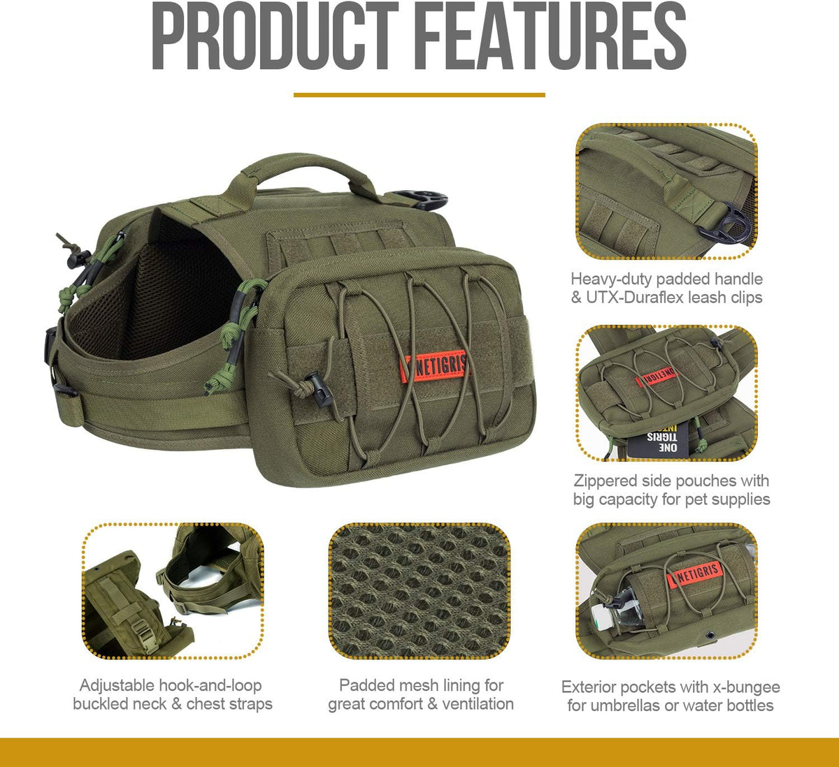 OneTigris Dog Backpack for Medium & Large Dogs - Green / Large - image 2