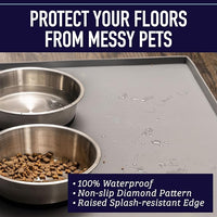 Leash Boss Dog Food Mat for Food and Water Bowls, Waterproof Silicone Pet Feeding Mat for Floors, Extra Tall Raised Edges, Cat and Dog Placemat for Floors, Dishwasher Safe (XXL: 30" x 22" - Black)