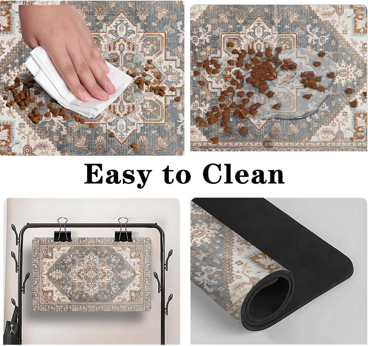 Dog Food Mat for Floors, Absorbent Pet Cat Food Bowl Mat - Bohemia 2 / 27"L x 17"W - image 4