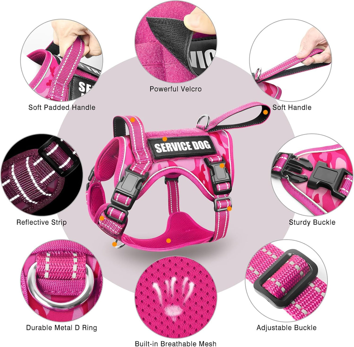 WINSEE Tactical Dog Harness - Large / Pink Camo - image 3